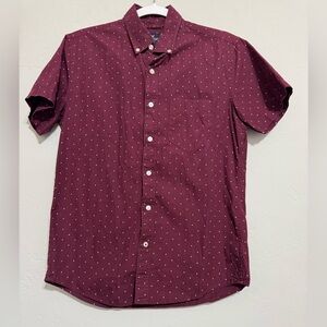 American Eagle Outfitters (AEO) Burgundy Polka Dot Button-Up Dress Shirt (S)